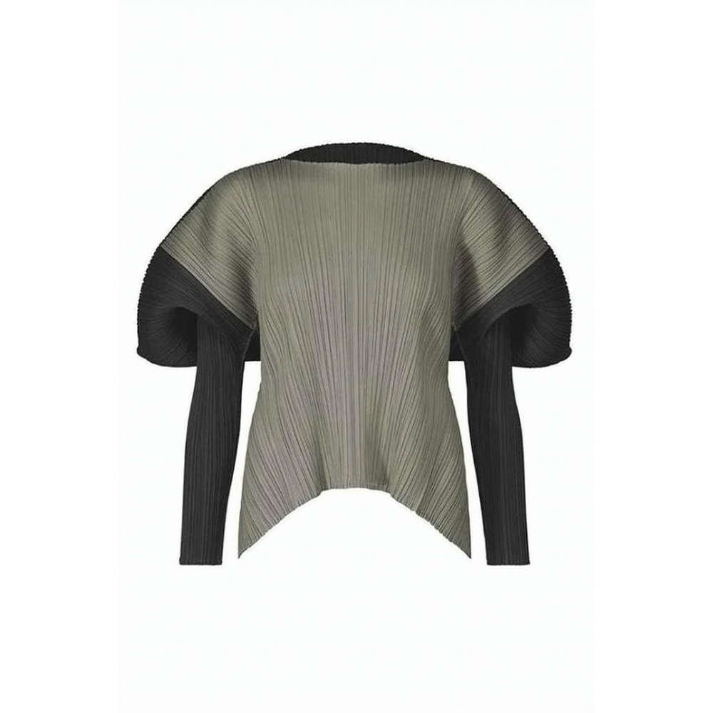 PLEATS PLEASE Structured Pleated Long-Sleeve Top in Muted Grey